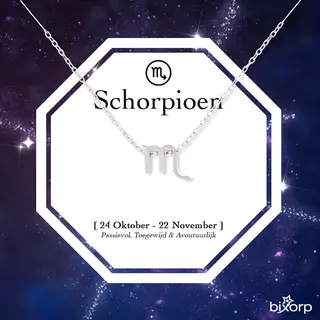 Bixorp Stars Sterrenbeeld Ketting Schorpioen / Scorpio - Stainless Steel - 45cm Ketting Met Zodiac Hanger - Inclusief Cadeau Verpakking
