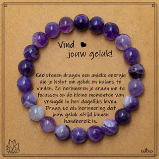 Bixorp Droom Amethist Armband Op Cadeau Kaartje - Vind Jouw Geluk - 8mm / 20cm Edelsteen Kralenarmband - Inclusief Cadeau Envelop