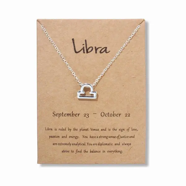 Bixorp Stars Weegschaal / Libra Ketting - Zilverkleurige Ketting Op Cadeau Kaartje - Sterrenbeeld / Zodiac Hanger thumbnail