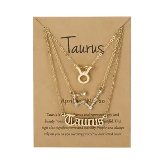 Bixorp Stars Set Van 3 Stier / Taurus Kettingen - Goudkleurige Ketting Op Cadeau Kaartje - Sterrenbeeld / Zodiac Sieraden Set