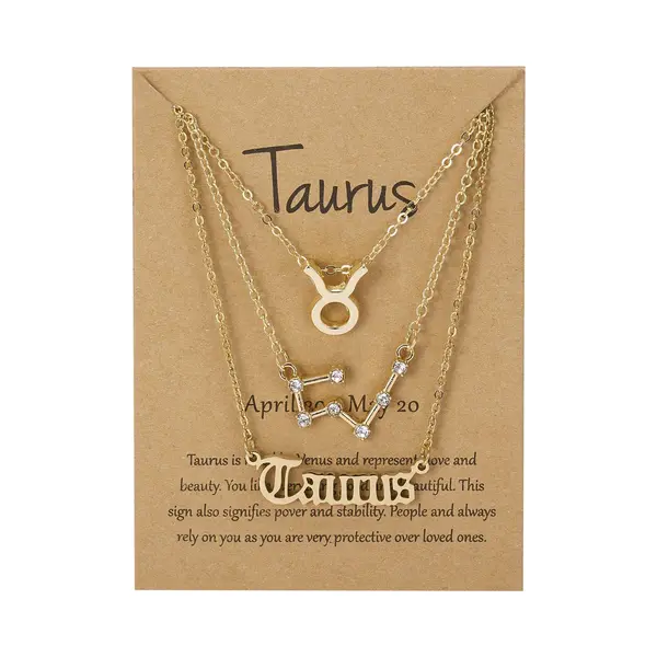 Bixorp Stars Set Van 3 Stier / Taurus Kettingen - Goudkleurige Ketting Op Cadeau Kaartje - Sterrenbeeld / Zodiac Sieraden Set thumbnail