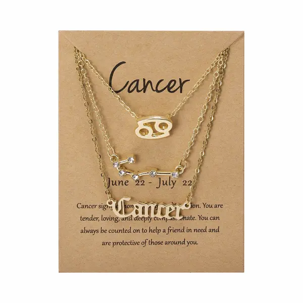 Bixorp Stars Set Van 3 Kreeft / Cancer Kettingen - Goudkleurige Ketting Op Cadeau Kaartje - Sterrenbeeld / Zodiac Sieraden Set thumbnail