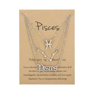 Bixorp Stars Set Van 3 Vissen / Pisces Kettingen - Zilverkleurige Ketting Op Cadeau Kaartje - Sterrenbeeld / Zodiac Sieraden Set