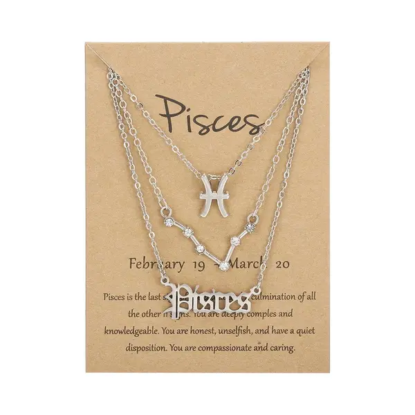Bixorp Stars Set Van 3 Vissen / Pisces Kettingen - Zilverkleurige Ketting Op Cadeau Kaartje - Sterrenbeeld / Zodiac Sieraden Set thumbnail