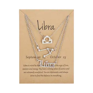 Bixorp Stars Set Van 3 Weegschaal / Libra Kettingen - Zilverkleurige Ketting Op Cadeau Kaartje - Sterrenbeeld / Zodiac Sieraden Set