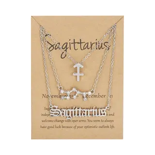 Bixorp Stars Set Van 3 Boogschutter / Sagittarius Kettingen - Zilverkleurige Ketting Op Cadeau Kaartje - Sterrenbeeld / Zodiac Sieraden Set