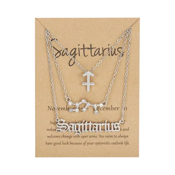 Bixorp Stars Set Van 3 Boogschutter / Sagittarius Kettingen - Zilverkleurige Ketting Op Cadeau Kaartje - Sterrenbeeld / Zodiac Sieraden Set thumbnail