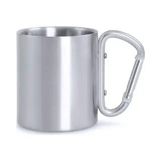 Mok Met Karabijnhaak - Met Oor - Drinkbeker - Dubbelwandig - 210 Ml - Rvs - Zilver