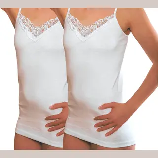 Yenita® 2 Stuks Kanten Top Met Spaghetti Bandjes - 100% Katoen - Wit - Maat 52/54 (Xxl)