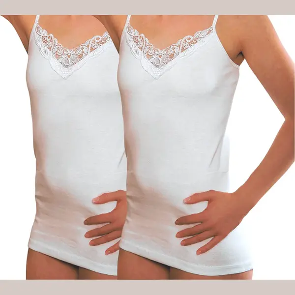 Yenita® 2 Stuks Kanten Top Met Spaghetti Bandjes - 100% Katoen - Wit - Maat 52/54 (Xxl) thumbnail