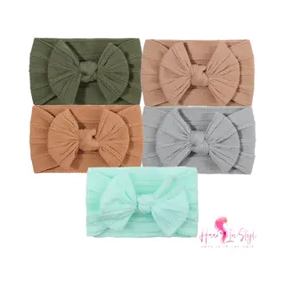 Haar In Stijl Haarband Heidi 5 Pack - Brede En Zachte Baby Haarband Met Een Strik | Haaraccessoires Voor Meisjes Kinderen | Bruin Lichtgroen Groen