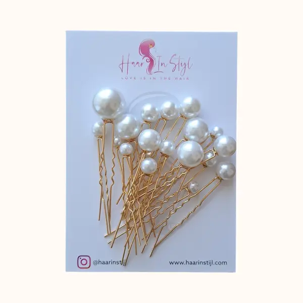 Haar In Stijl® Lulu Serie - Set Van 18 Gouden Haarpinnen Met Parels In Verschillende Formaten | Haarversiering Haaraccessoires Voor Dames Vrouwen thumbnail