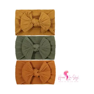 Haar In Stijl® Haarband Heidi 3 Pack - Brede En Zachte Baby Haarband Met Een Strik Wit Roze Zalm - Meisjes Haaraccessoire Knoopje Geribbelde Design