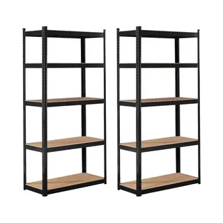 Brasq Stellingkast Zwart Set Van 2 - Metalen Opbergrek - Voorraadkast - Wandkast - Magazijnstelling 180x90x40 - 5 Lagen - 175 Kg Per Plank - Max 875