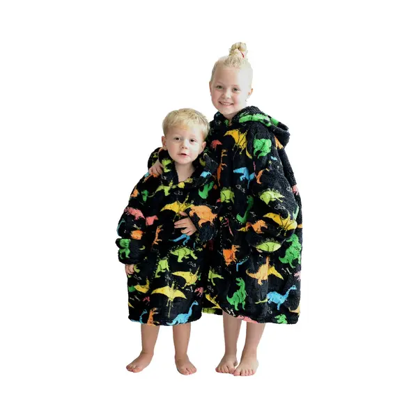 Comvie Dino Deken Kind Met Capuchon - Fleece Poncho-98 T/m 128 (ca.3-7 Jaar) thumbnail