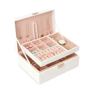 Vimora Sieradendoos Voor Volwassenen - Geschikt Voor Kettingen, Oorbellen, Armbanden & Ringen - Met Extra Verdieping - Juwelendoos Meisjes - Beige