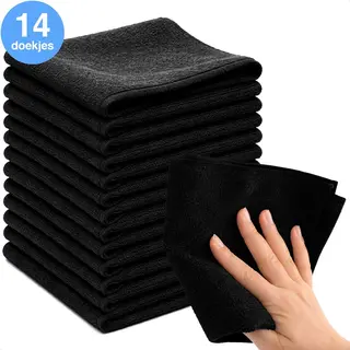 Luft Microvezel Vaatdoekjes - 14 Stuks - 30x30cm - Geschikt Voor Raam En Ruiten - Auto Poetsen - Poetsdoek - Microfiber - Droogdoek Schoonmaak - Zwart -