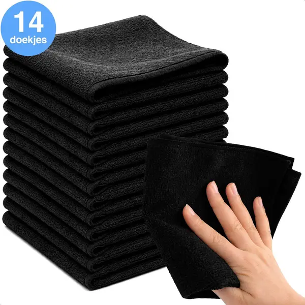 Luft Microvezel Vaatdoekjes - 14 Stuks - 30x30cm - Geschikt Voor Raam En Ruiten - Auto Poetsen - Poetsdoek - Microfiber - Droogdoek Schoonmaak - Zwart - thumbnail