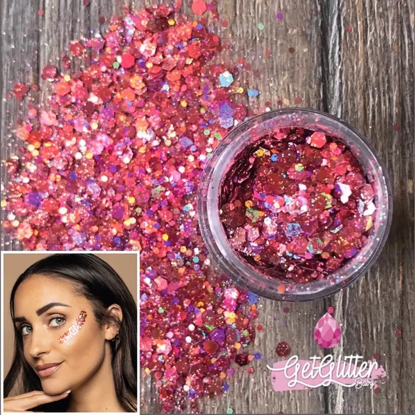 GetGlitterBaby® - Biologische / Biologisch Afbreekbare Oud Roze Chunky Festival Glitters Voor Lichaam En Gezicht / Biodegradable Face Body Jewels - thumbnail
