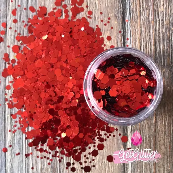 GetGlitterBaby® - Biologische / Biologisch Afbreekbare Rode Chunky Festival Glitters Voor Lichaam En Gezicht / Biodegradable Face Body Jewels - Rood thumbnail