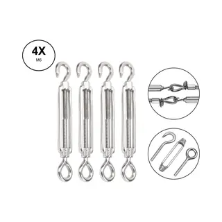 4x Pd® Draadspanner - Spanhaak - M6 90mm- Haak & Oog - Spanmoer - Schroefspanner - Klusbenodigheden - Op Spanning Brengen Van Kabels, Touw En