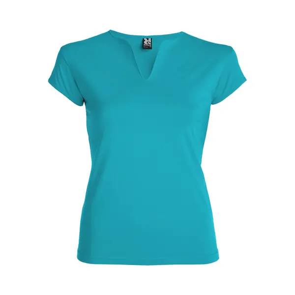 Roly Turquooise Dames Afgeronde V-hals Getailleerd T-shirt Model Belice Maat M thumbnail