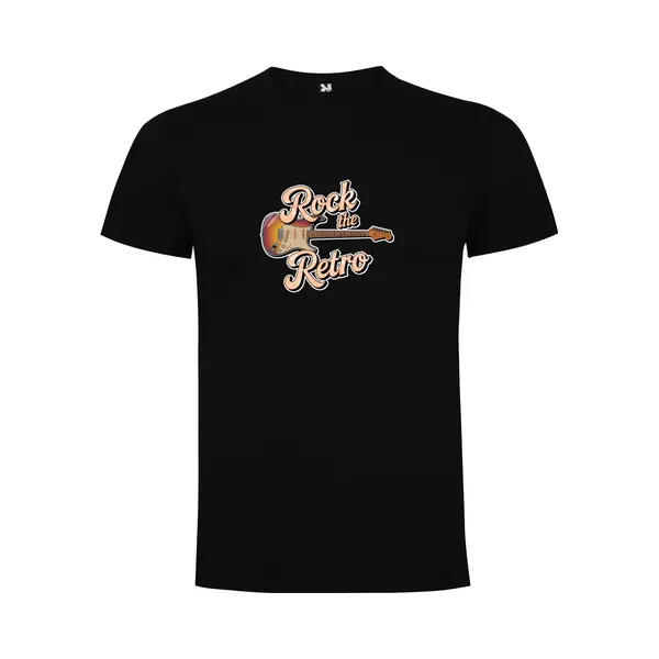 Zwart T-Shirt Met “Kleurrijke Rock The Retro - Gitaar – Jaren 80 – Good Vibes – Muziek “ Print Full Color Maat 3XL thumbnail