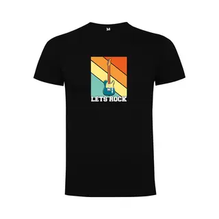 Zwart T-Shirt Met Kleurrijke Print “ Let's Rock – Gitaar – Muziek – Good Vibes “ Print Full Color Maat L