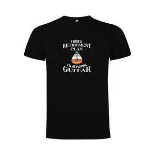Zwart T-Shirt Met Kleurrijke Print “ I Have A Retirement Plan I'll Be Playing Guitar – Gitaar – Pensioen – Muziek – Good Vibes “ Print