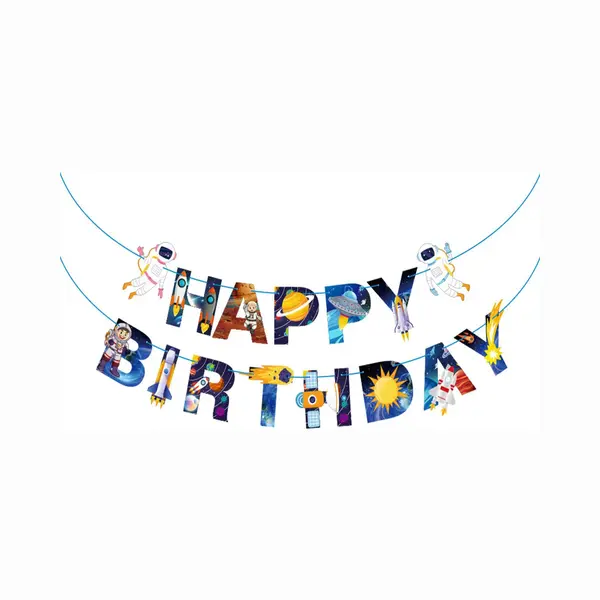 Q2P Ruimte Space Astronauten Versiering Happy Birthday Slinger Kinderfeestje Verjaardag Versiering Slingers Vlaggenlijn thumbnail