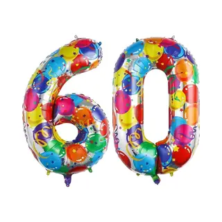 Q2P Cijfer Ballonnen Ballon Cijfer 60 Verjaardag Versiering Feest Helium Ballonnen Cijferballon Folieballon Kleur Xl Formaat
