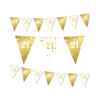 Q2P - 21 Jaar Slinger - Verjaardag Versiering - Vlaggenlijn - Slingers - Feest Decoratie - Vlaggetjes - Wit & Goud - 10m