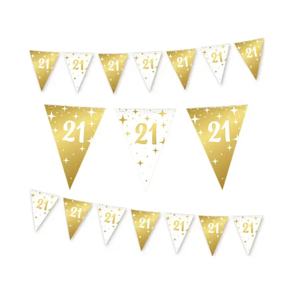 Q2P - 21 Jaar Slinger - Verjaardag Versiering - Vlaggenlijn - Slingers - Feest Decoratie - Vlaggetjes - Wit & Goud - 10m thumbnail