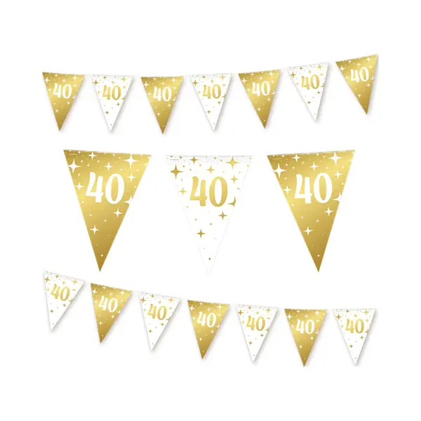 Q2P - 40 Jaar Slinger - Verjaardag Versiering - Vlaggenlijn - Slingers - Feest Decoratie - Vlaggetjes - Wit & Goud - 10m thumbnail