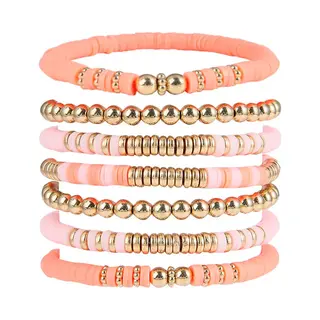 Bohemian Armbanden Set - Koraal/Roze | 7-delig | Polymeer Klei | Fashion Favorite