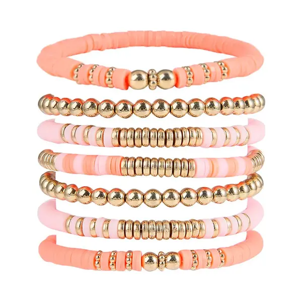 Bohemian Armbanden Set - Koraal/Roze | 7-delig | Polymeer Klei | Fashion Favorite thumbnail