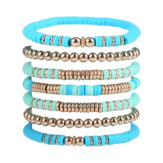 Bohemian Armbanden Set - Blauw/Groen | 7-delig | Polymeer Klei | Fashion Favorite