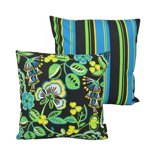 Novée Sierkussen Flower / Stripe - Zwart | Outdoor / Buiten Collectie | 45 X 45 Cm | Katoen