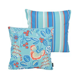 Novée Sierkussen Flower / Stripe - Blauw | Outdoor / Buiten Collectie | 45 X 45 Cm | Katoen