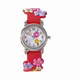 Kinderhorloge 3D Bloem - Rood | Kunststof/Plastic | Ø 28 Mm | Fashion Favorite