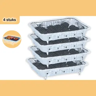 discountershop Wegwerpbarbecue 4 Stuks – Instant Bbq Met 600g Houtskool – Voor 8 Personen – Ideaal Voor Balkon, Tafel En Picknick