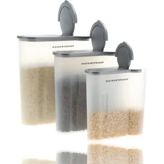 discountershop Voorraadpotten 3-Delig - Strooibus Wit Luchtdicht -Strooi Granen- Pot Vershouddoos - Voorraadkast -4L -2.4L- 1.3L