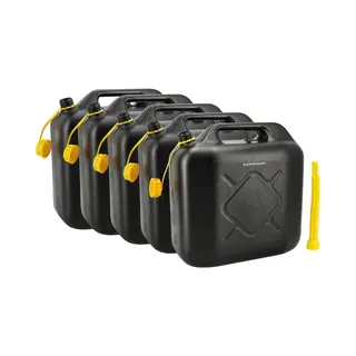 discountershop Jerrycan 20 Liter Zwart – Set Van 5 – Kunststof Brandstof Jerrycans Voor Benzine & Diesel Met Schroefdop En Schenktuit