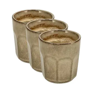 discountershop Koffiekopjes Set Van 3 – Beige Glazuur Bekers 200ml Zonder Oor – Keramische Espresso Kopjes En Cappuccino Bekers – Aardewerk Koffiemokken –