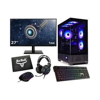 LalaShops Amd Ryzen 5 5500 Game Pc Set Met Rtx 3050 Videokaart En Temperatuur Display|27" Monitor|Gaming Toetsenbord, Muis, Headset En Muismat|16GB Ram|1TB