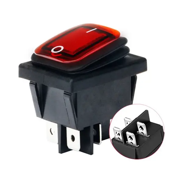 Orbit Electronic Wipschakelaar On-Off - 4-pins - 30x22mm - 16A 250V - Spat Waterdicht - KCD4-201-16 - Rood thumbnail