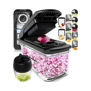 Stosh Mandoline - Groentesnijder - Uiensnijder - Spiraalsnijder - Frietsnijder - Rasp - 6-delig - Zwart - Rvs - Bpa Vrij