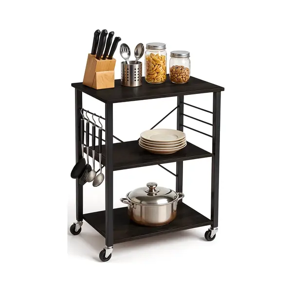Goliving Keukentrolley Op Wieltjes – Keukenkast – Keukenrek – Serveerwagen – Keuken Organizer – Modern – 60 X 40 X 89 Cm – Zwart thumbnail