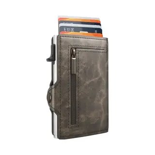 Hëndig - Pasjeshouder Mannen Met Rits - Pasjeshouder Uitschuifbaar -Creditcardhouder - Rfid Bescherming - Brief- & Muntgeld 11 Pasjes - Coffee Brown
