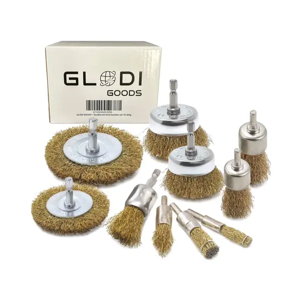 Glodi Goods® Staalborstel Boormachine Set 10 Delig - Draadborstel - Schuurborstel - Borstelset – Roestverwijderaar thumbnail